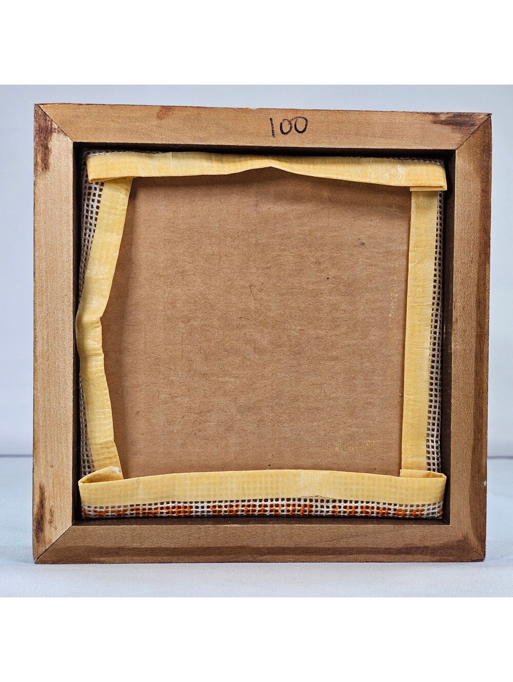 Vintage Floral Needlepoint Framed Art Yellow Flowers Cottagecore 5x5 Wood Frame - Picture 3 of 7